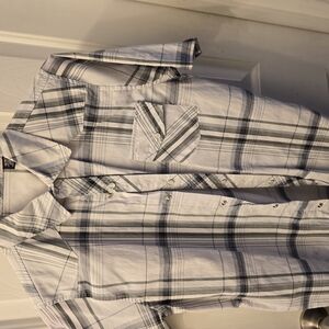 Men's White and Gray Plaid Shirt